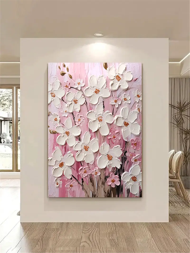 Floral Canvas Art Textured Acrylic Painting for Modern Home Decor