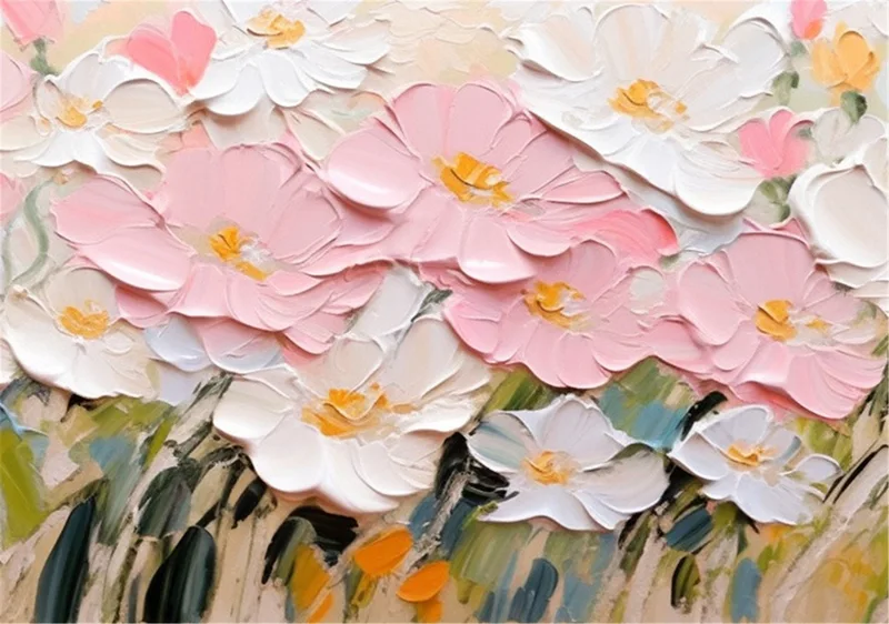 Floral Canvas Art Abstract Painting with Textured Acrylic Finish