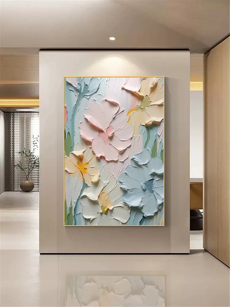 Flower Wall Art 3D Textured Acrylic Painting on Canvas for Unique Decor