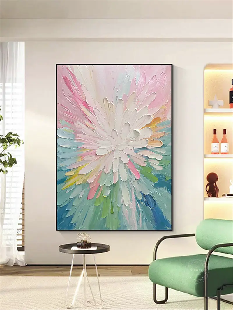 Flower Wall Art Textured Canvas Painting for Home Wall Design