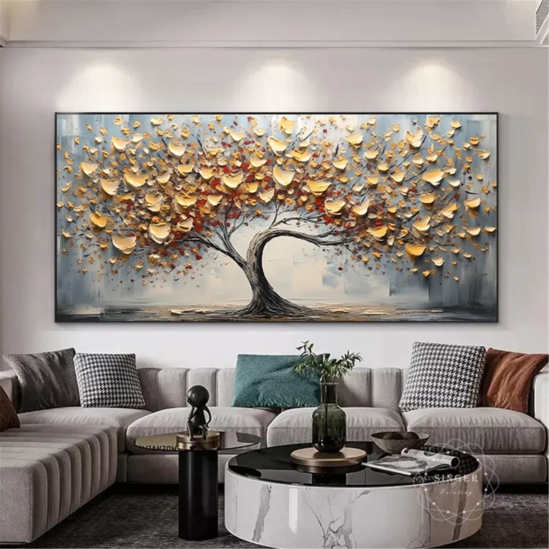 Pink Floral Painting Abstract Acrylic Canvas Art for Wall Design