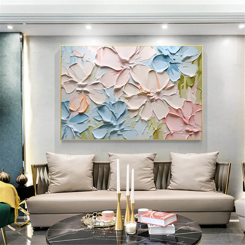 Flower Painting Abstract Canvas Art with Textured Acrylic Finish