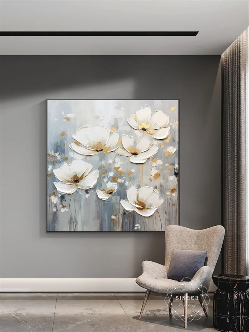 Pink Floral Canvas Painting Original Acrylic Art for Home Decor