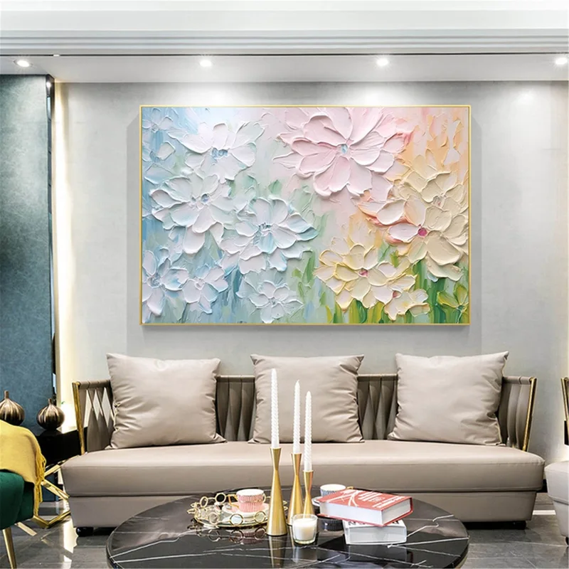 Floral Wall Art 3D Textured Canvas Painting for Modern Home Decor