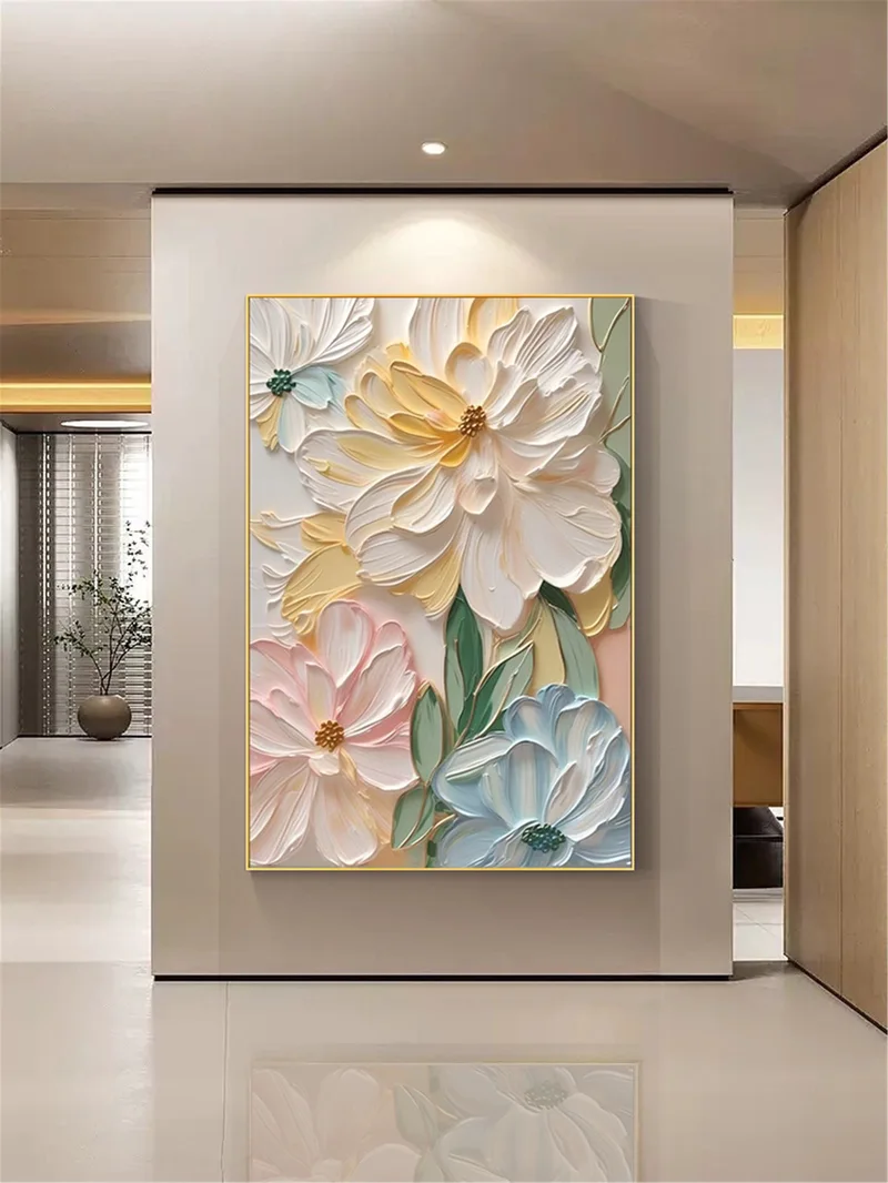 Floral Abstract Painting 3D Textured Artwork on Canvas for Unique Decor