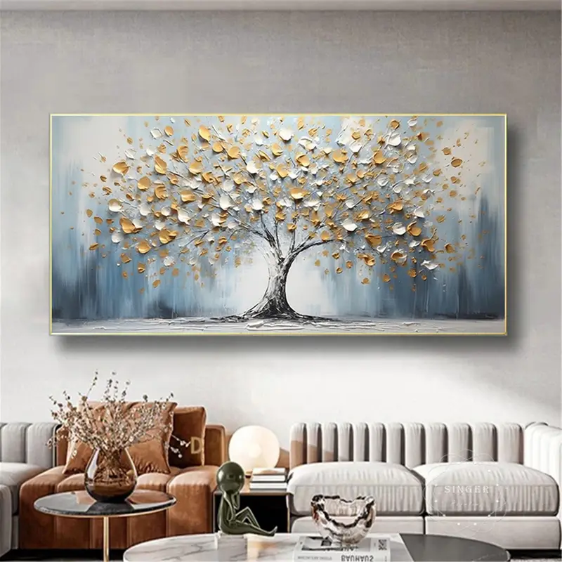 Flower Wall Art Abstract Canvas Painting with Textured Acrylic Finish