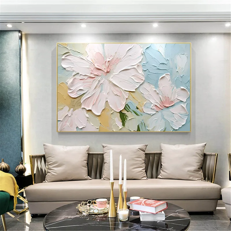 Pink Floral Wall Art Abstract Canvas Painting for Wall Design