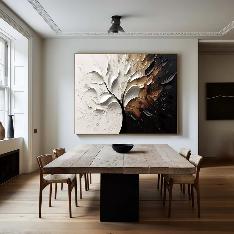 Large 3D Black and White Texture Art - Modern Minimalist Design