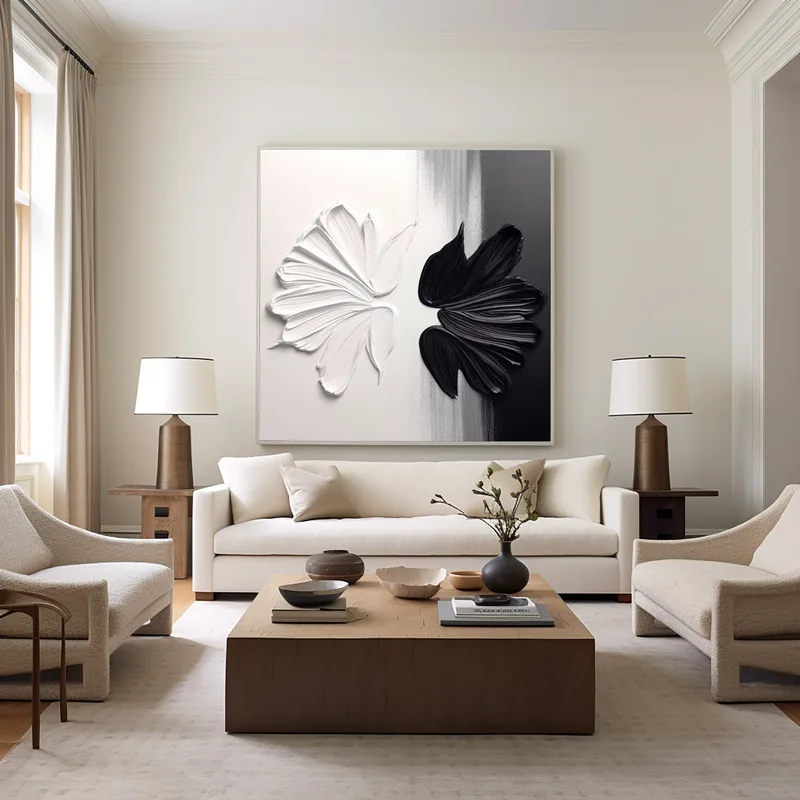 Original Black and White Texture Art - Framed 3D Minimalist Painting