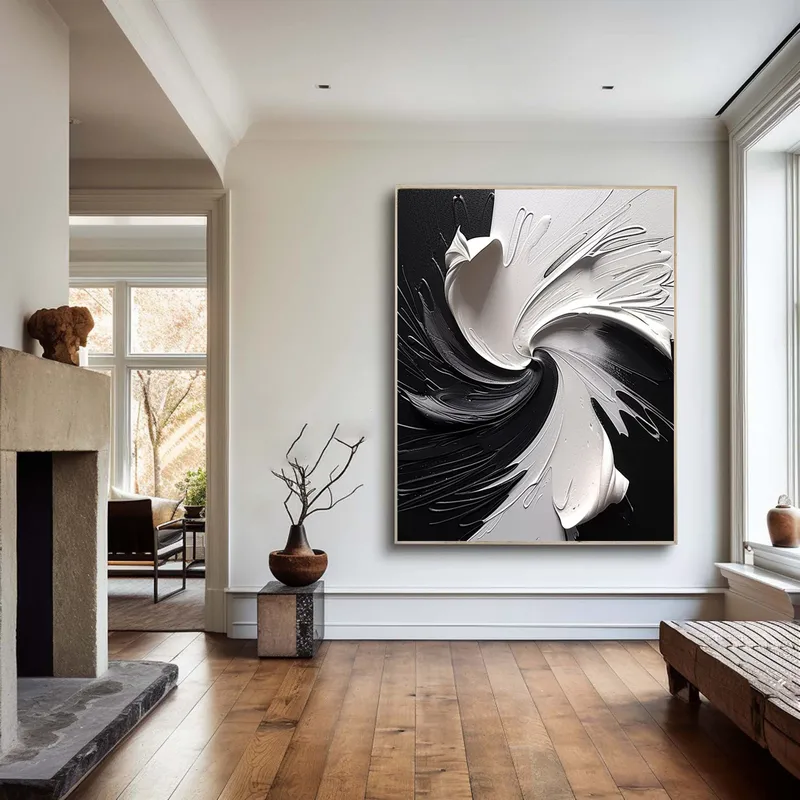 Framed 3D Black and White Texture Art - Modern Minimalist Wall Design