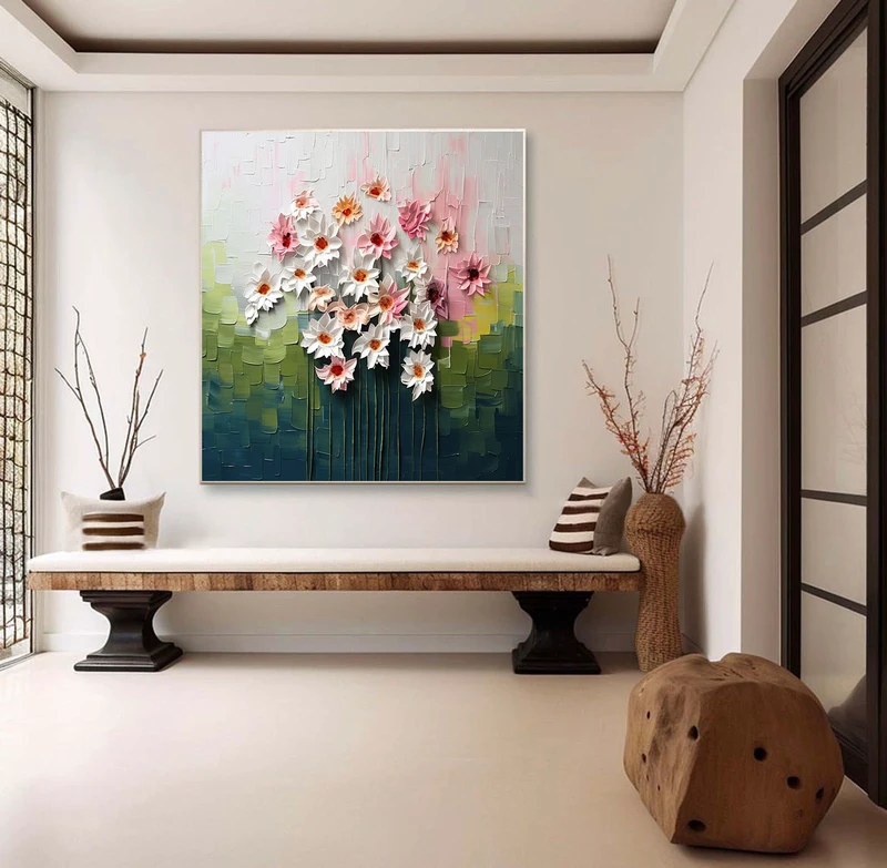 Large Colorful Abstract Oil Painting for Modern Interior Walls