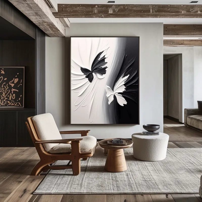 Buy Black and White 3D Texture Art - Modern Minimalist Framed Design