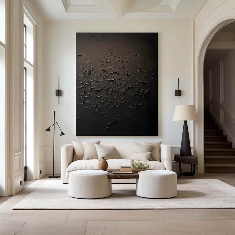 Framed Black and White 3D Texture Art - Large Minimalist Modern Painting