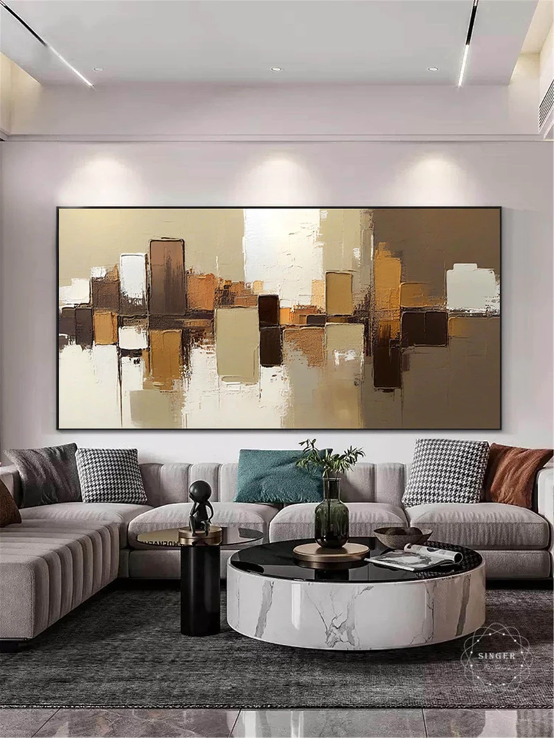 Large Abstract Painting 3D Texture Canvas Framed Modern Minimalist Art