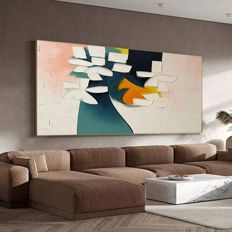 Modern Colorful 3D Textured Floral Art – Large Canvas Wall Decor