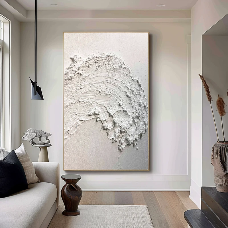Large 3D Textured Black and White Minimalist Art - Modern Framed Design