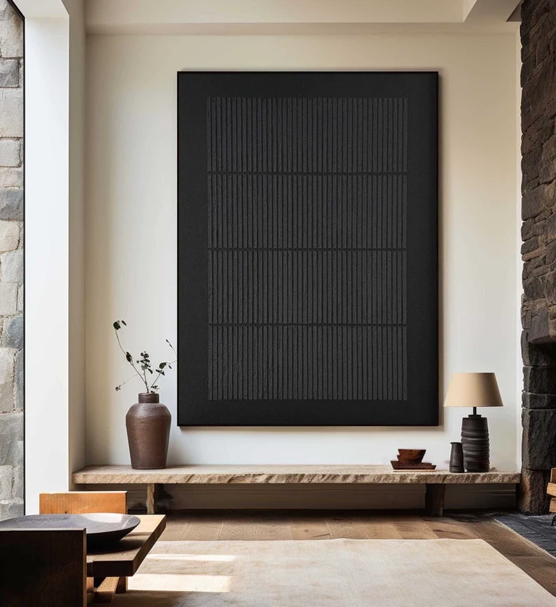Framed Black and White 3D Texture Art - Large Modern Minimalist Painting