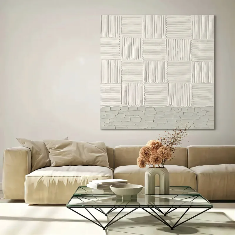 Large Modern Black and White Textured Art - Framed Minimalist 3D Painting