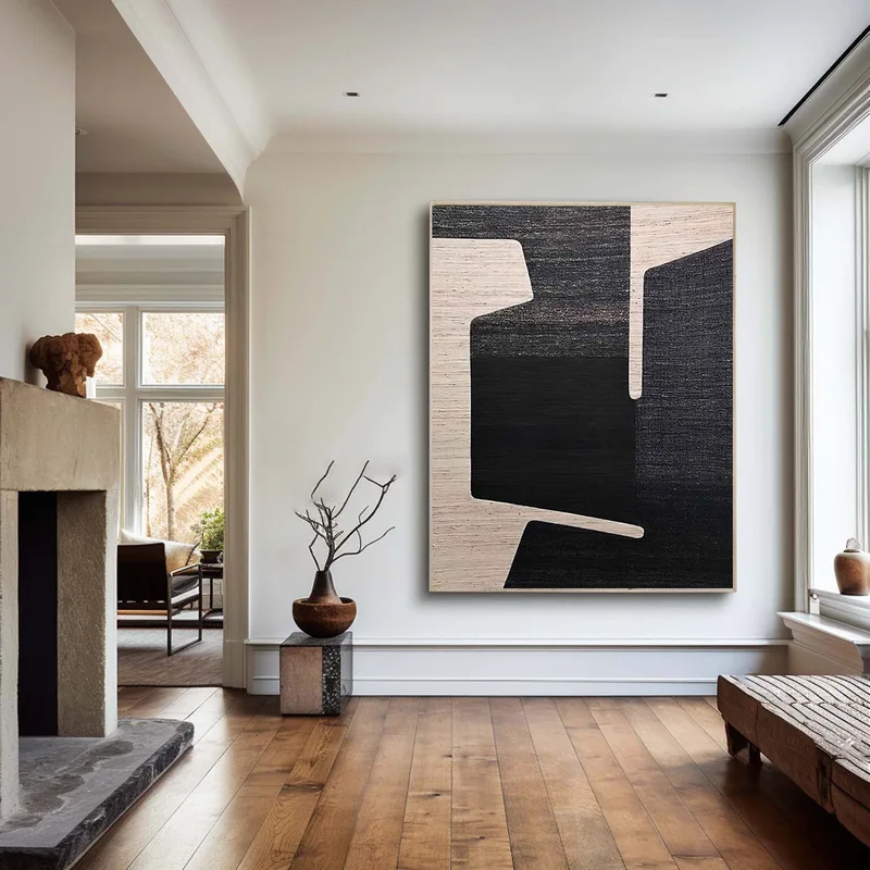 Large Modern Black and White 3D Textured Art - Framed Minimalist Design