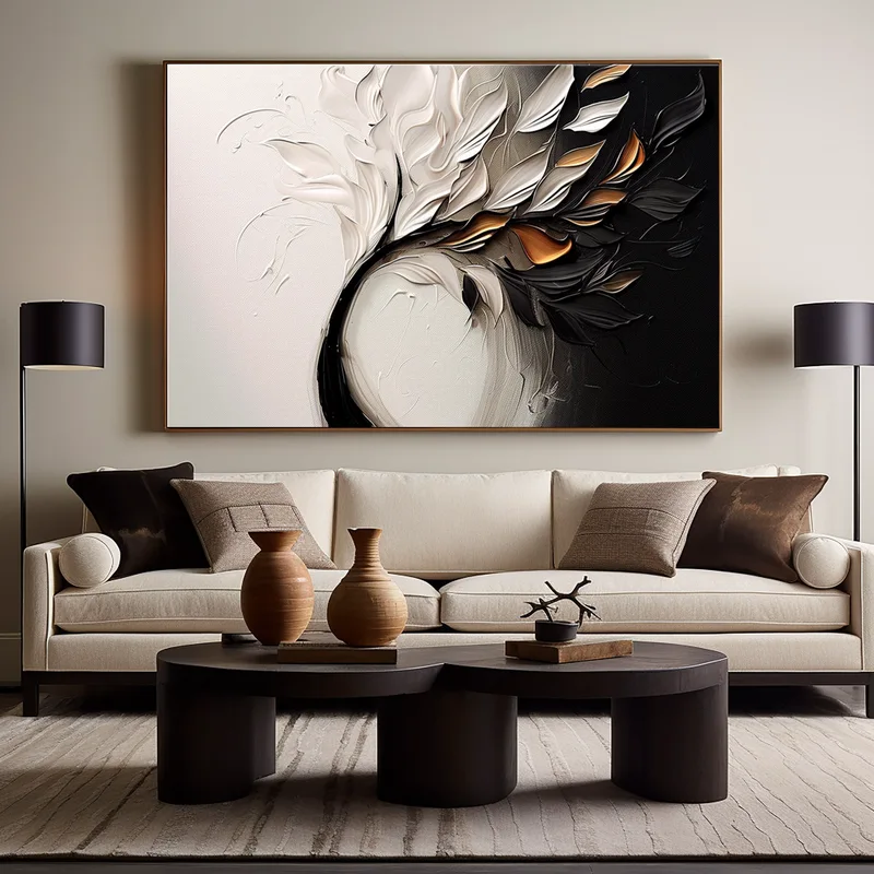 Buy Black and White Minimalist 3D Textured Art - Large Framed Design