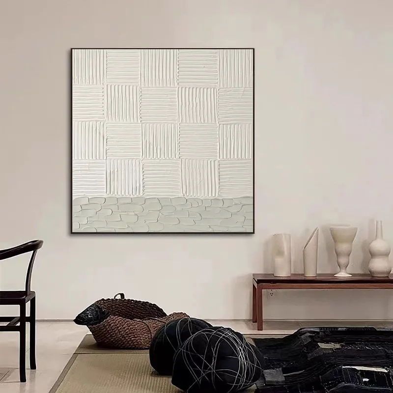 Large Modern Black and White Textured Art - Framed Minimalist 3D Painting