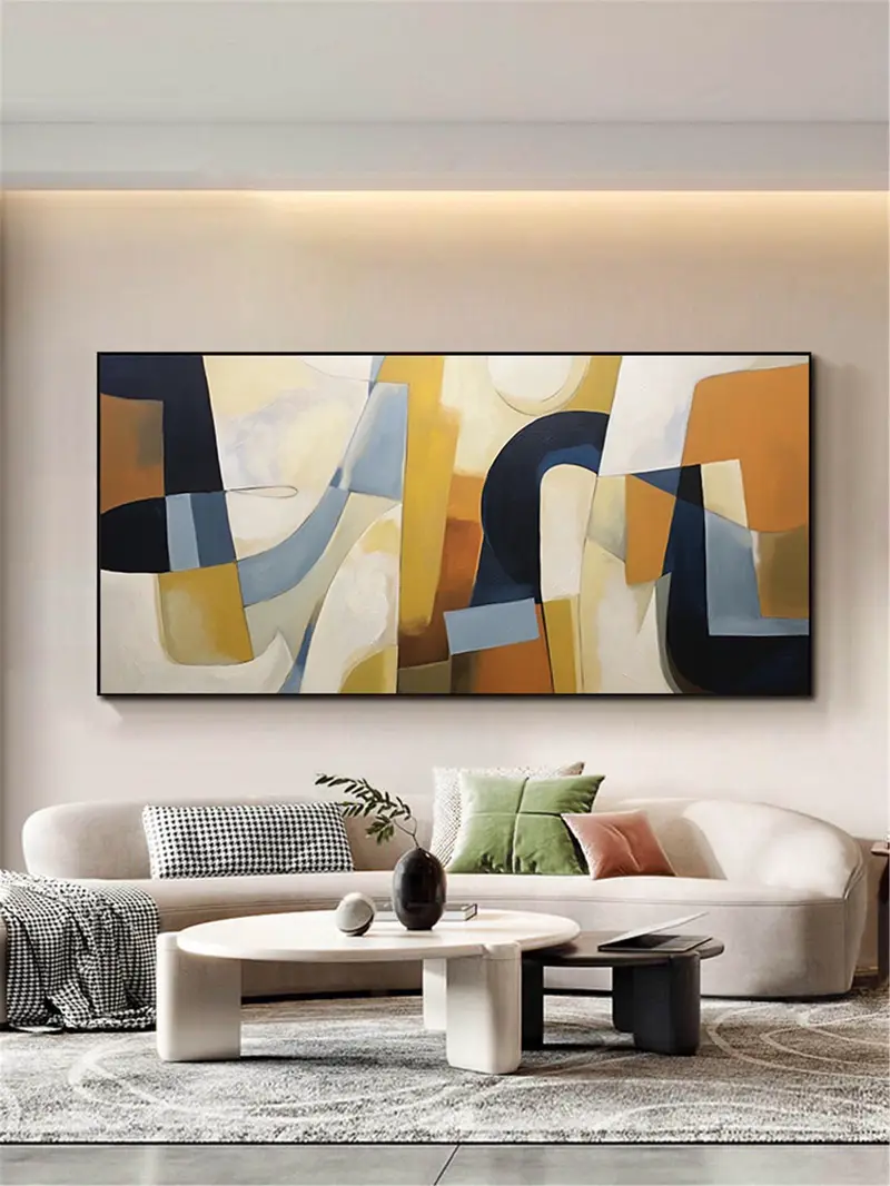 Large Framed Brown Abstract Painting for Wabi-Sabi Modern Wall Art
