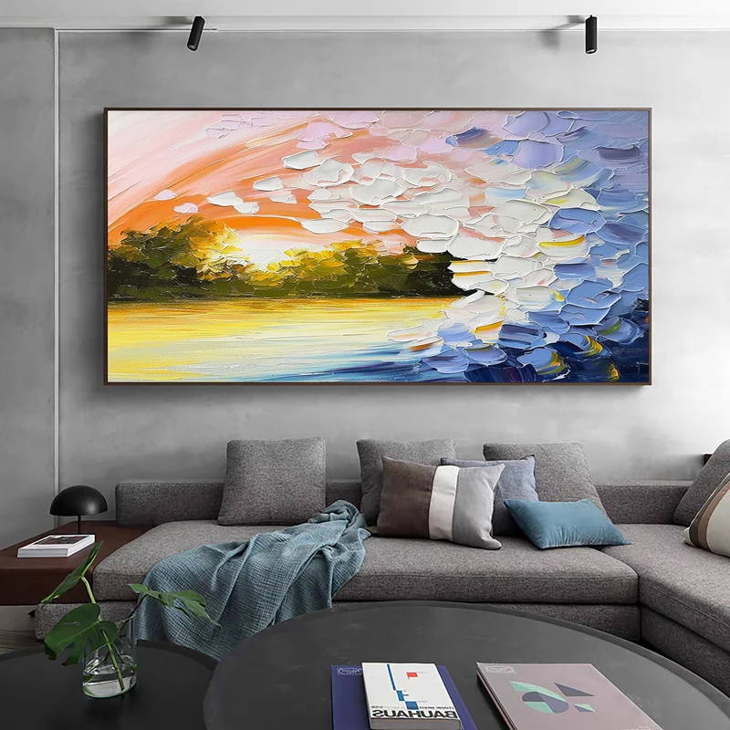 Hand-Painted Colorful Abstract Art – Large 3D Textured Mural