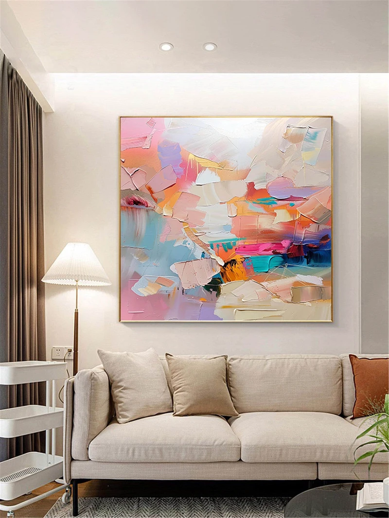 Framed Abstract Acrylic Painting for Large 3D Modern Wall Art