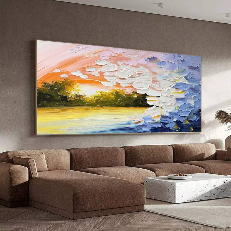 Hand-Painted Colorful Abstract Art – Large 3D Textured Mural
