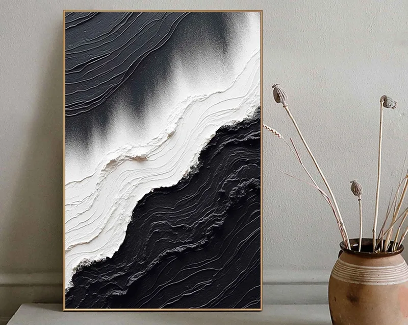 Buy Modern Black and White 3D Texture Art - Minimalist Framed Painting