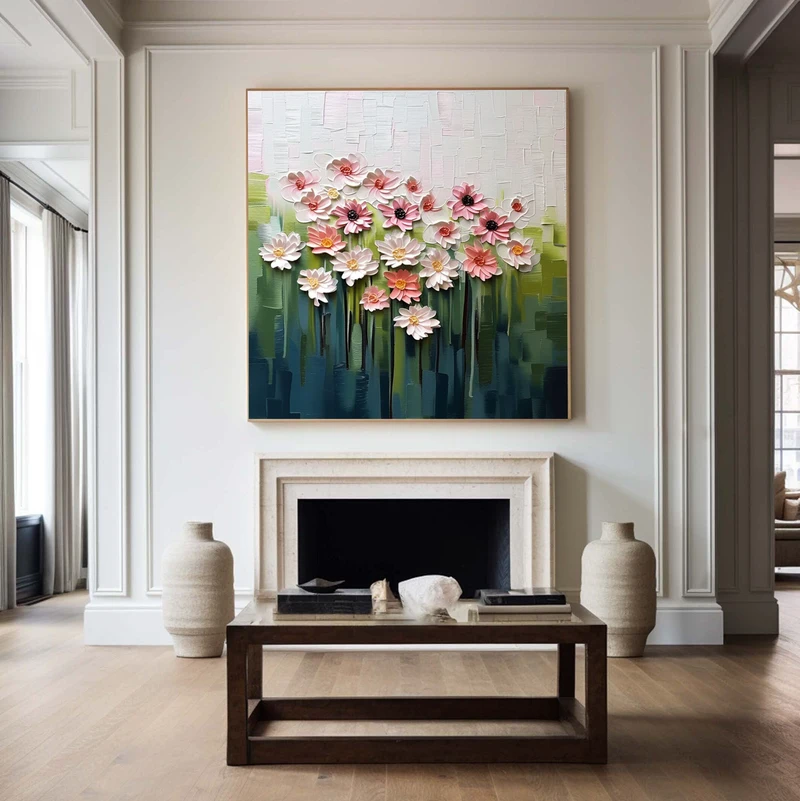 Modern Colorful Abstract Cityscape Painting – Large 3D Mural