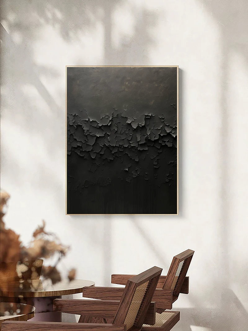 Large Black and White 3D Textured Art - Framed Minimalist Modern Painting