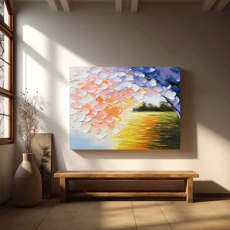 Large Modern Colorful 3D Textured Abstract Painting for Walls