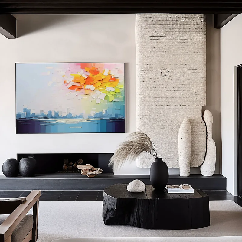 Large Colorful Floral Abstract Painting for Modern Living Spaces