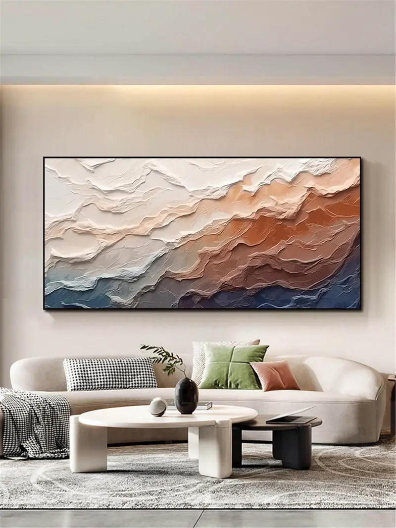 Large Abstract Painting Framed Canvas 3D Texture Modern Minimalist Design