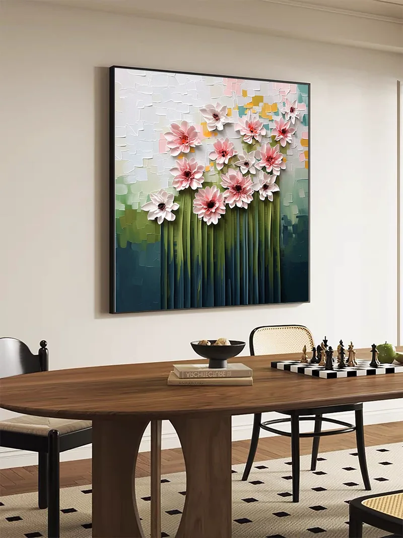 Large Colorful 3D Textured Floral Painting for Modern Wall Decor
