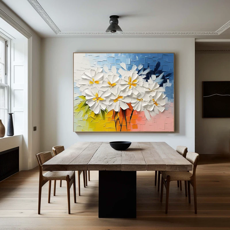 Hand-Painted Colorful Floral Oil Painting – Large 3D Wall Art