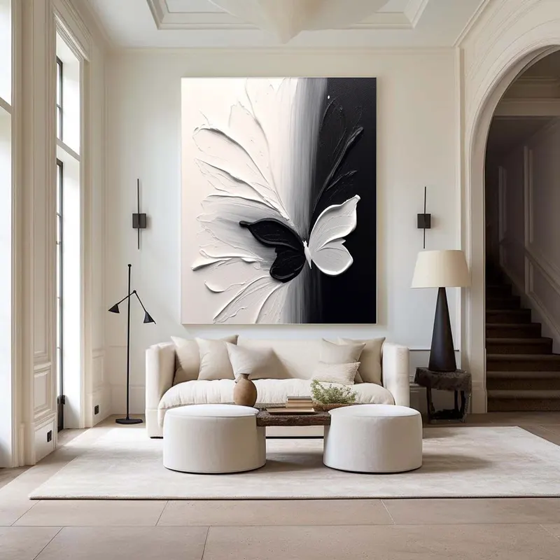 Black and White 3D Textured Art - Large Modern Minimalist Painting
