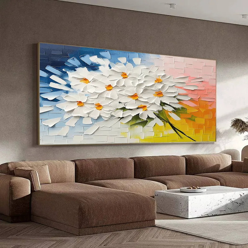 Modern Colorful Floral 3D Wall Art – Large Canvas Painting