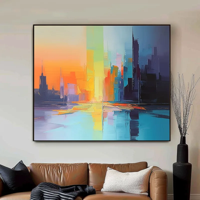 Hand-Painted Large Colorful Abstract Oil Painting for Interiors