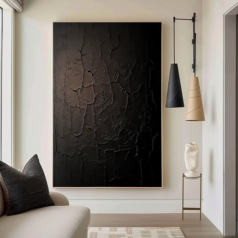 Framed Minimalist Black and White 3D Textured Art - Large Modern Design
