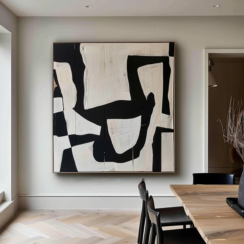 Minimalist Black and White 3D Texture Art - Framed Modern Design