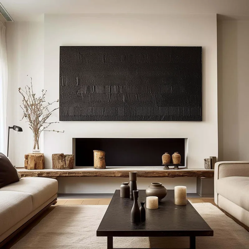 Black and White 3D Texture Art - Framed Large Modern Minimalist Painting