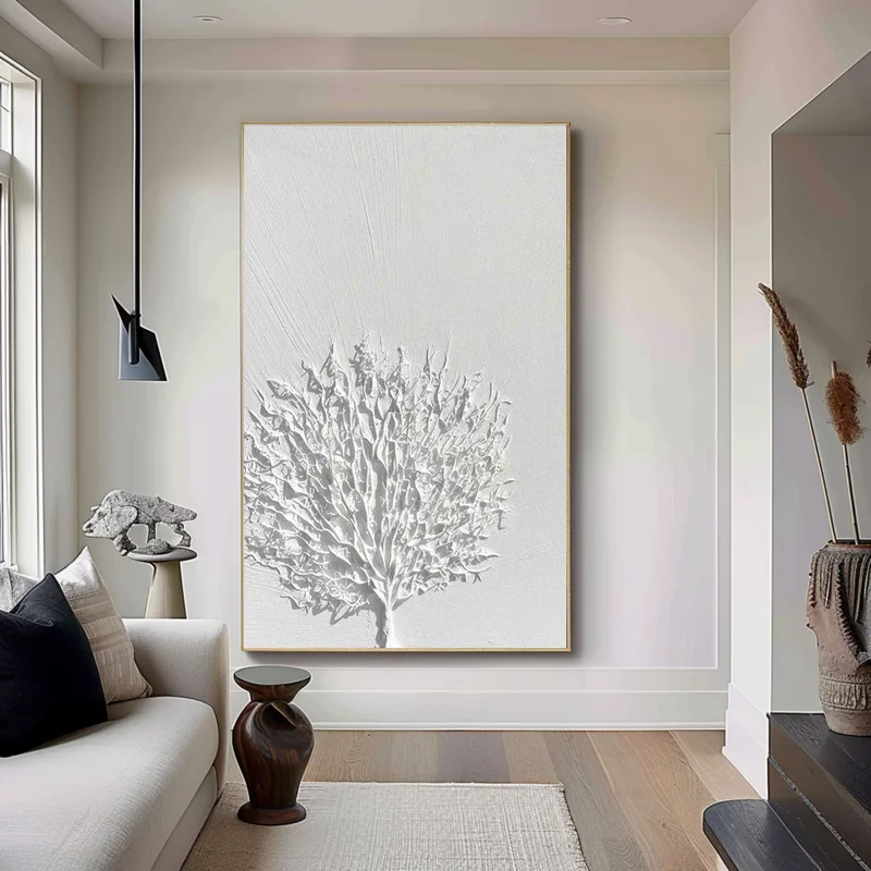Modern Minimalist Black and White 3D Textured Art - Framed Large Painting