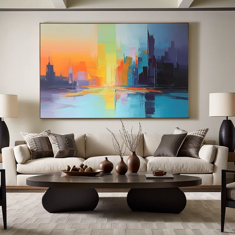Hand-Painted Large Colorful Abstract Oil Painting for Interiors