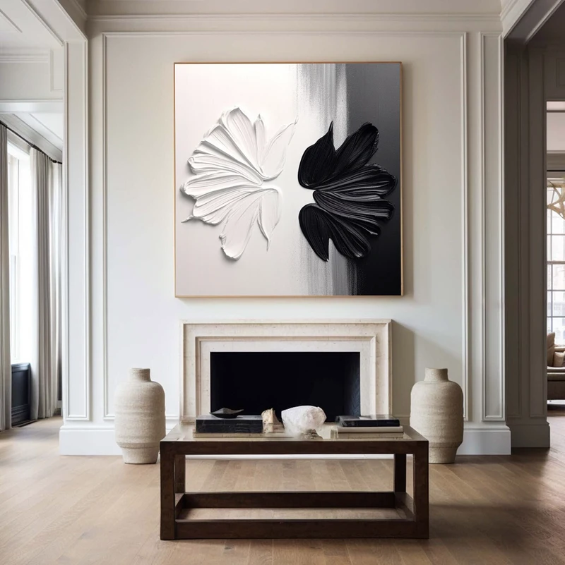 Original Black and White Texture Art - Framed 3D Minimalist Painting