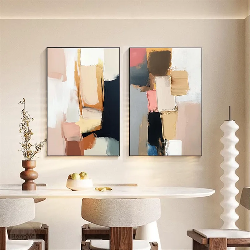 Blue Abstract Textured Art Canvas Painting for Wabi-Sabi Wall Decor