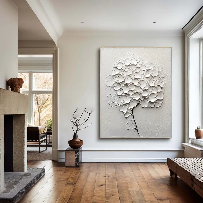 Large Black and White Textured Art - Framed Minimalist Modern Painting