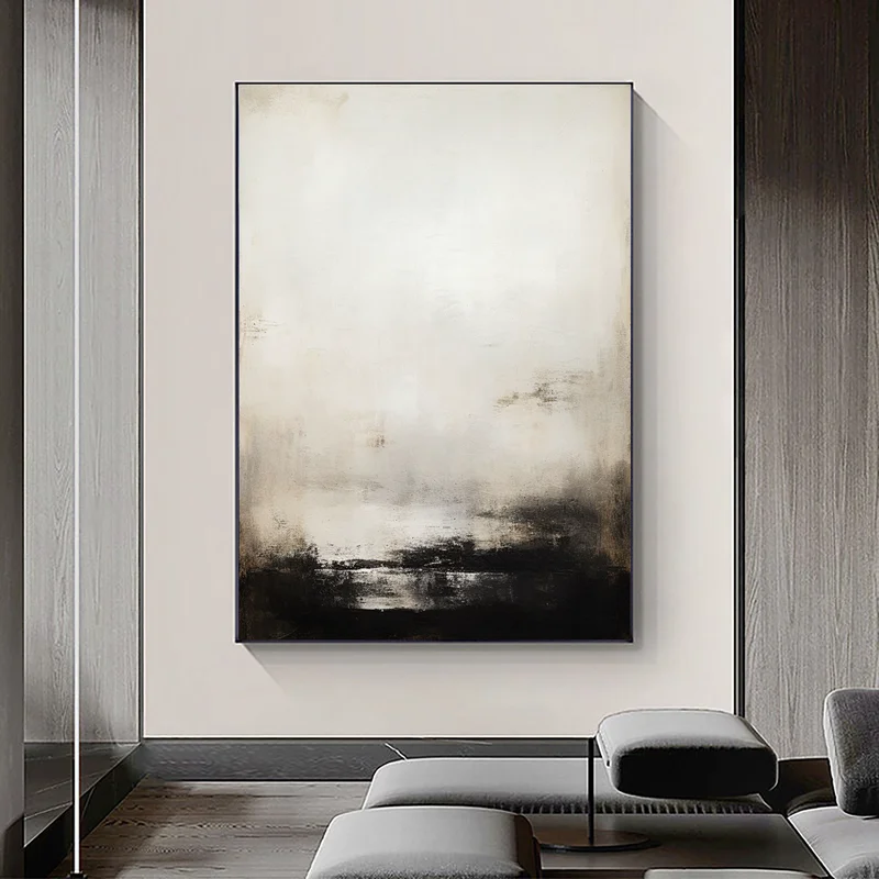 Large Framed Black and White 3D Textured Art - Minimalist Modern Design