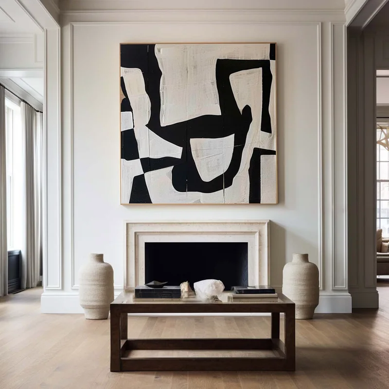 Minimalist Black and White 3D Texture Art - Framed Modern Design